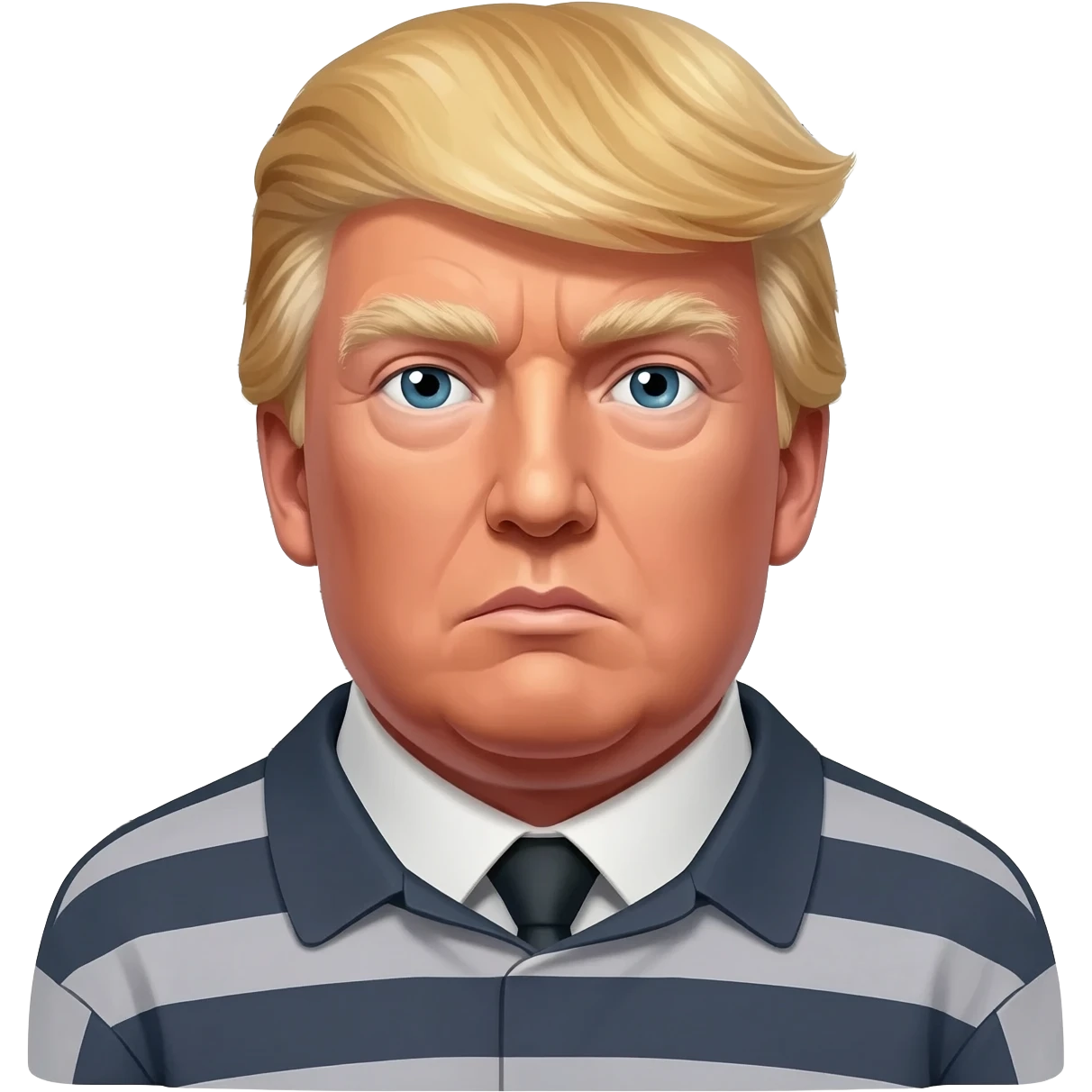 President Donald Trump in a realistic true to life style based off his famous police mug shot from jail emoji