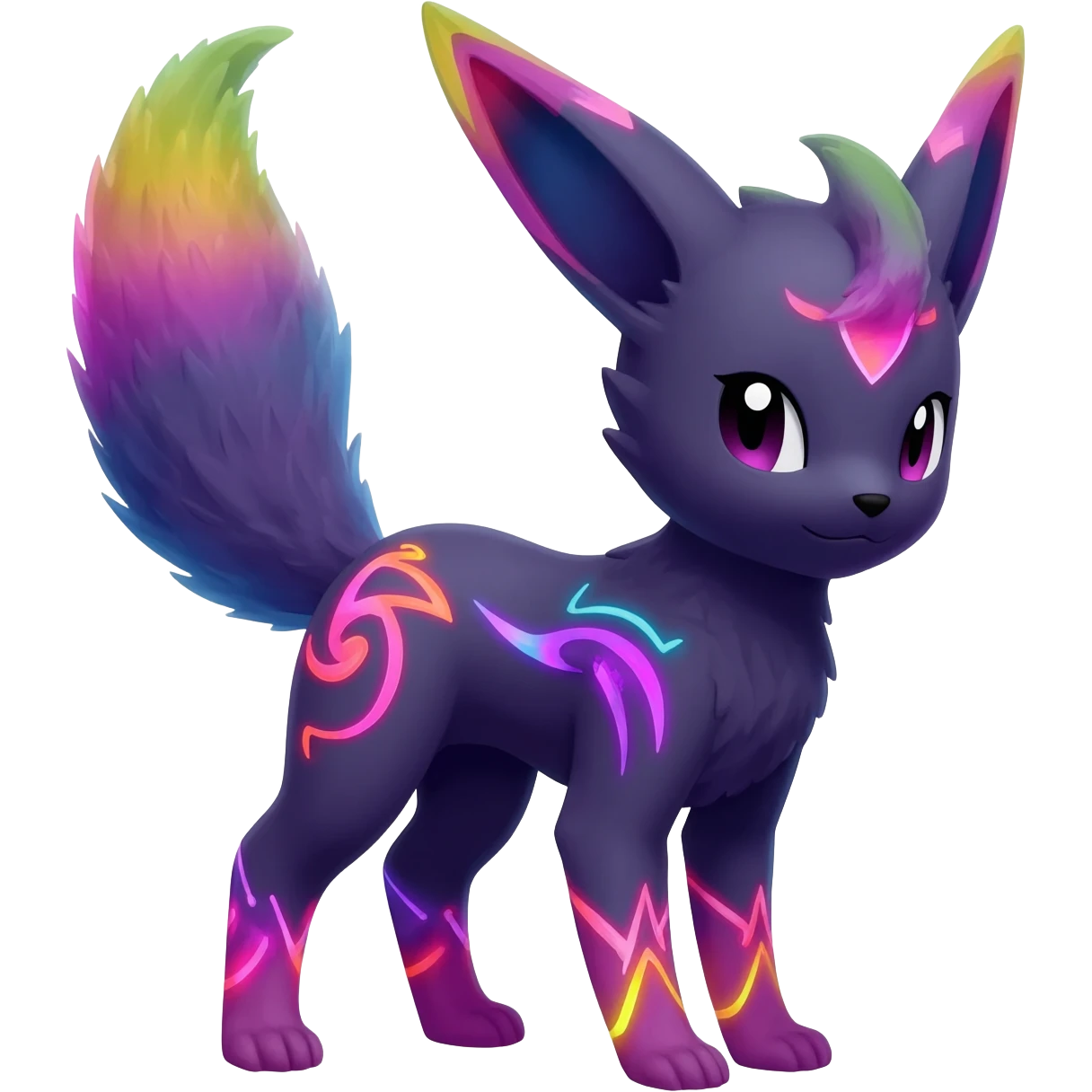 Dark vibrant pastel bright neon colorful edgy exotic painted Fakémon-Pokémon-Vernid-Leafeon-Jolteon-creature emoji