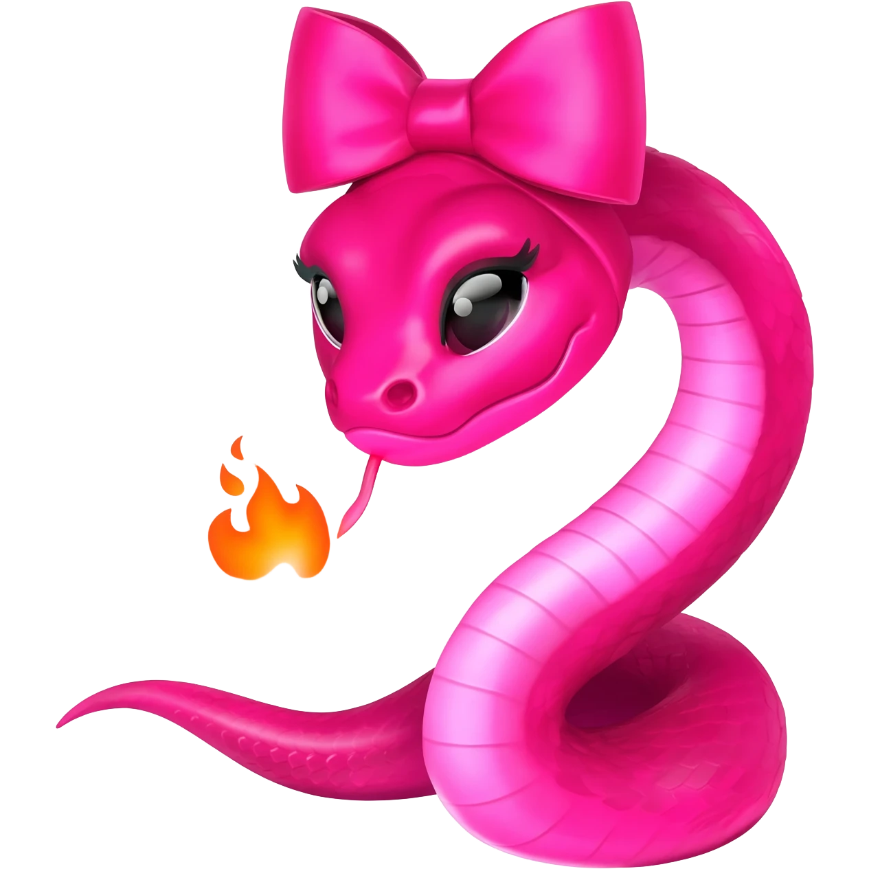 pink snake with pink bow on head throwing fire from mouth emoji