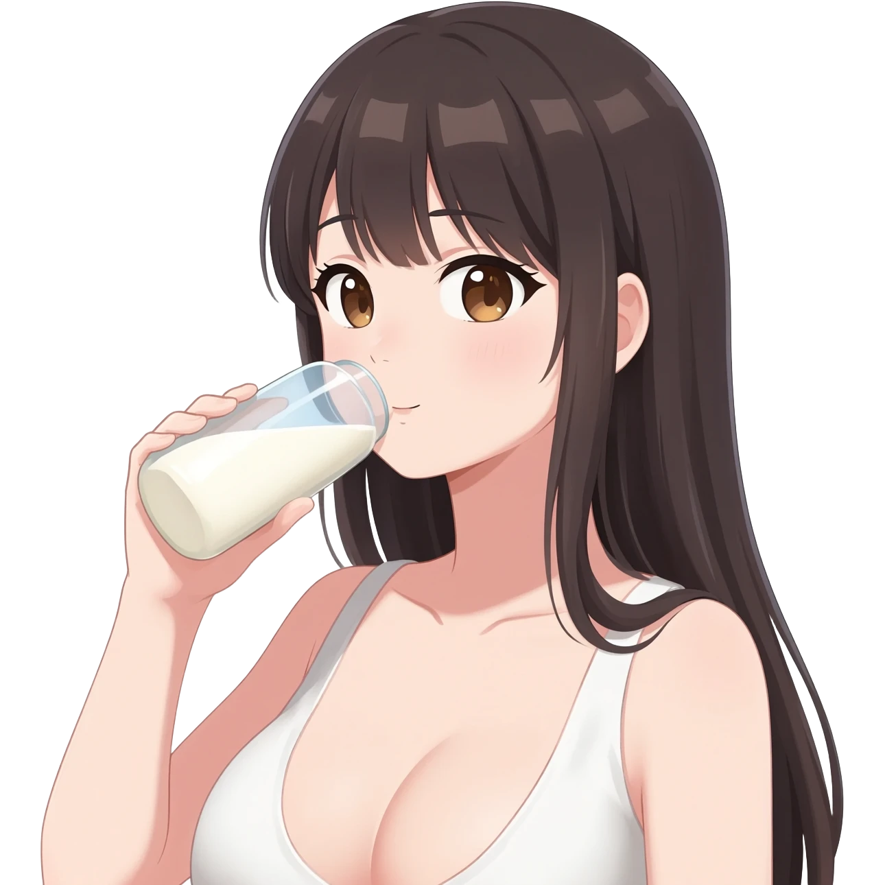 Anime girl long hair drinking her breast milk emoji