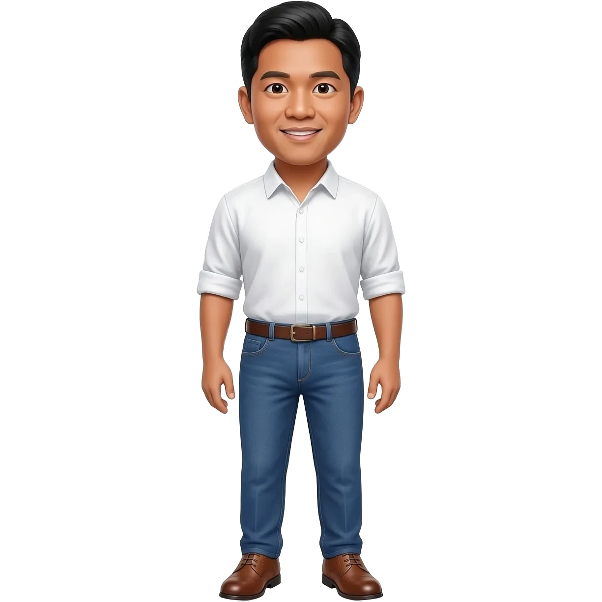 Filipino man white shirt and denim blue pants and brown shoes  emoji