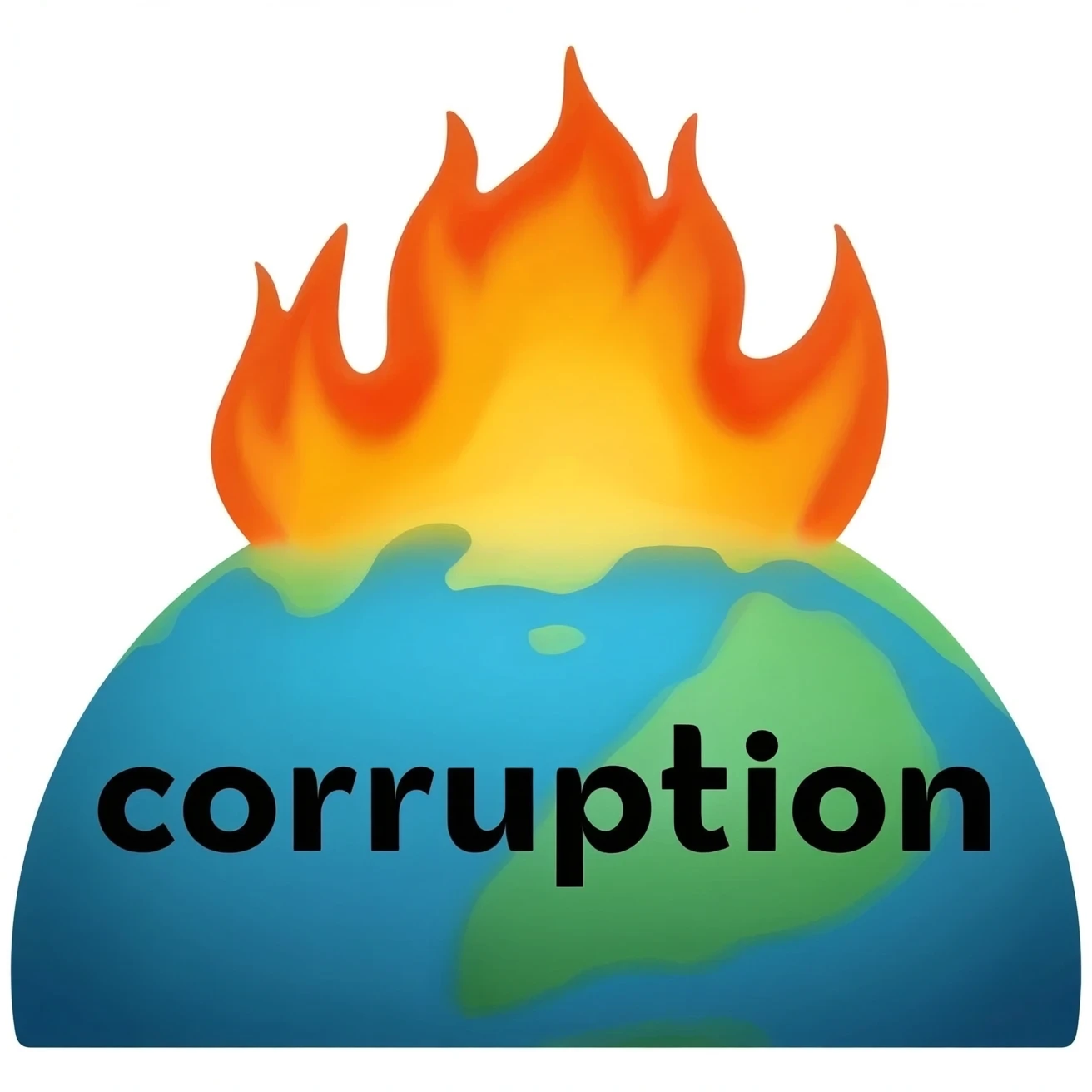 a blue burning planet in a realistic style that has "corruption" written on it with black letters emoji