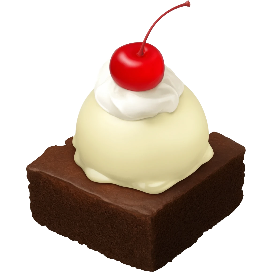 brownie with ice cream, whipped cream and cherry on top emoji
