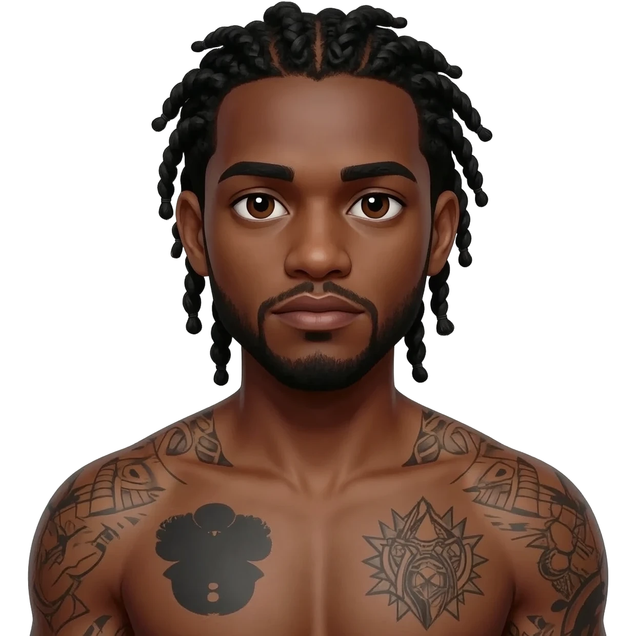 Un groupe d'hommes afro-américains aux cheveux tressés, portant des tattouages emoji