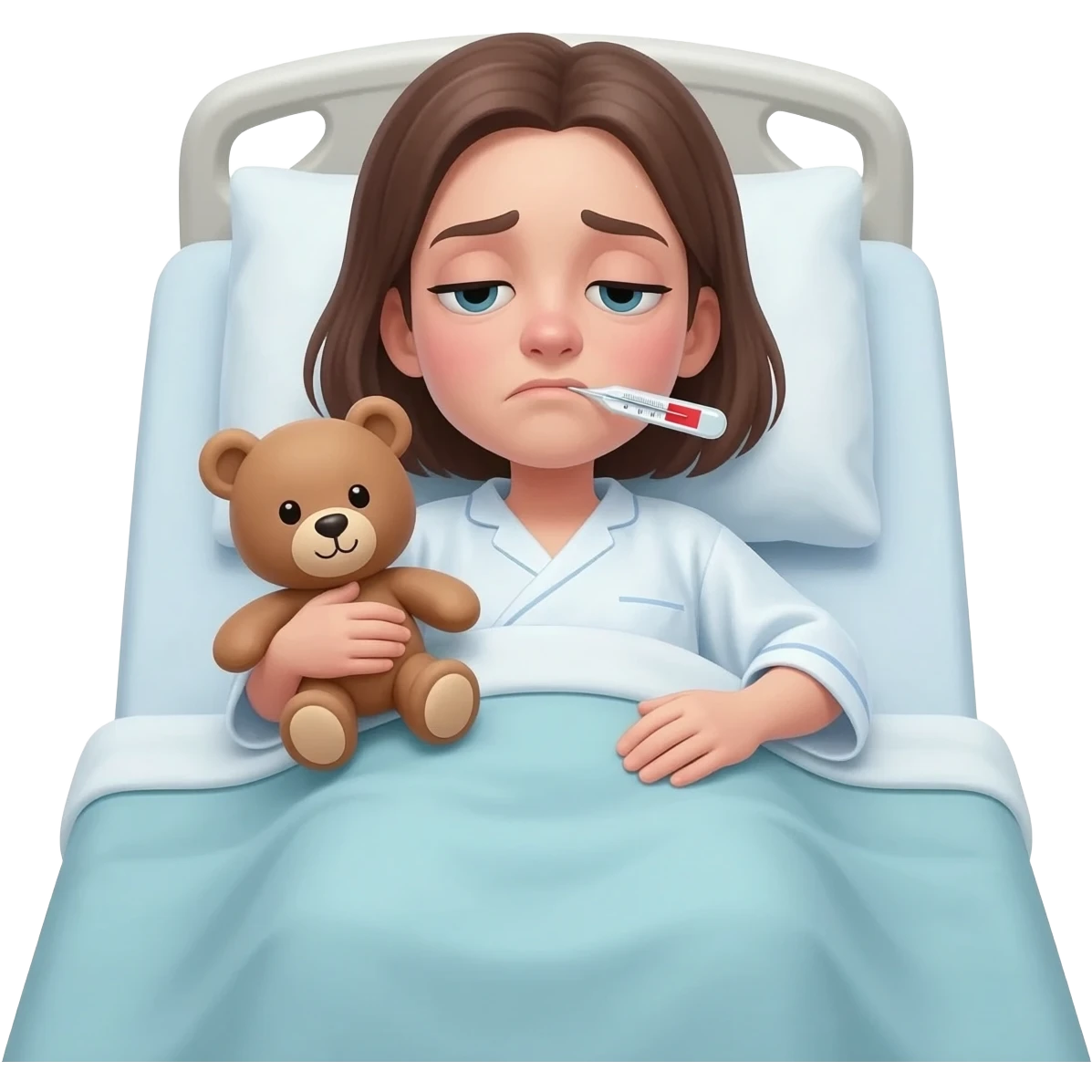 Sick woman Lying in bed bed in funny position emoji