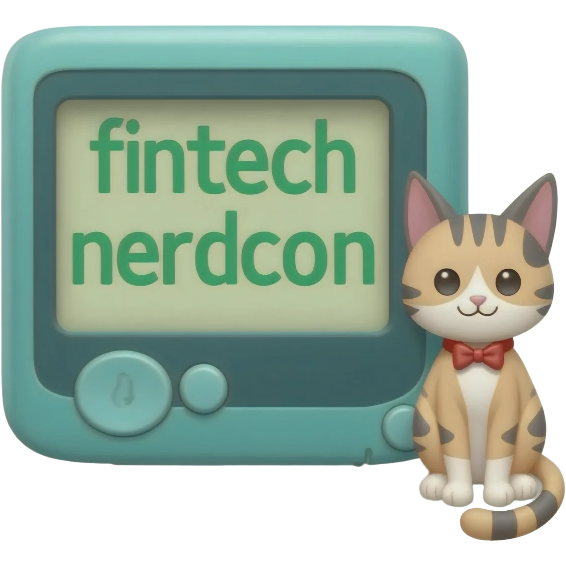 please create me a tamagotchi that syas fintech nerdcon on the screen with a cute little cat emoji