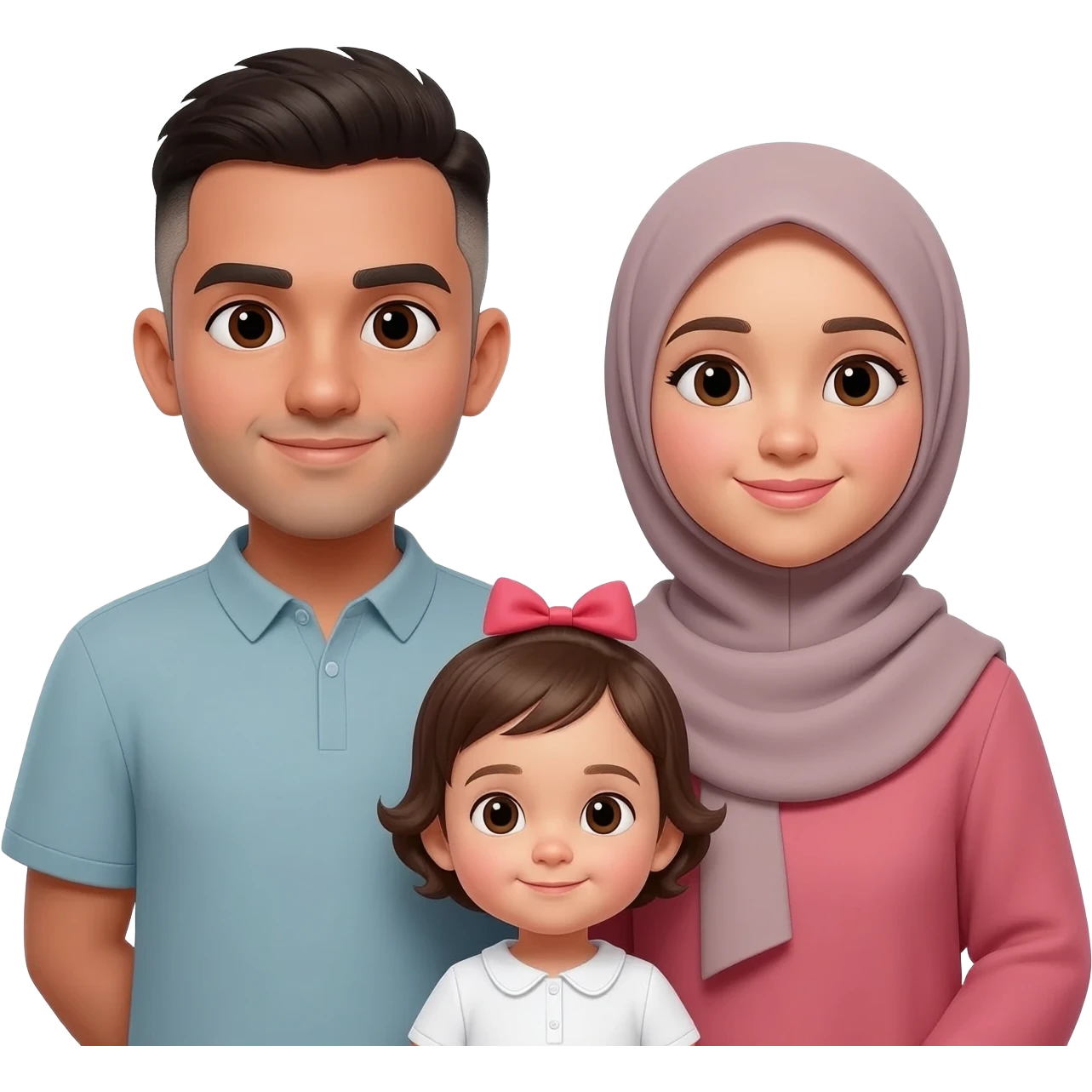 Family of four man woman 1 year old boy and baby girl but make the woman a hijabi and the boy younger man with a low fade pern get rid of the torso infront of woman emoji