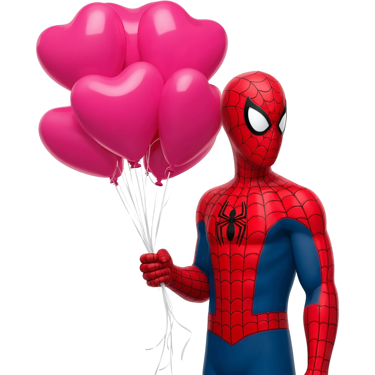 spiderman holding balloon hearts emoji