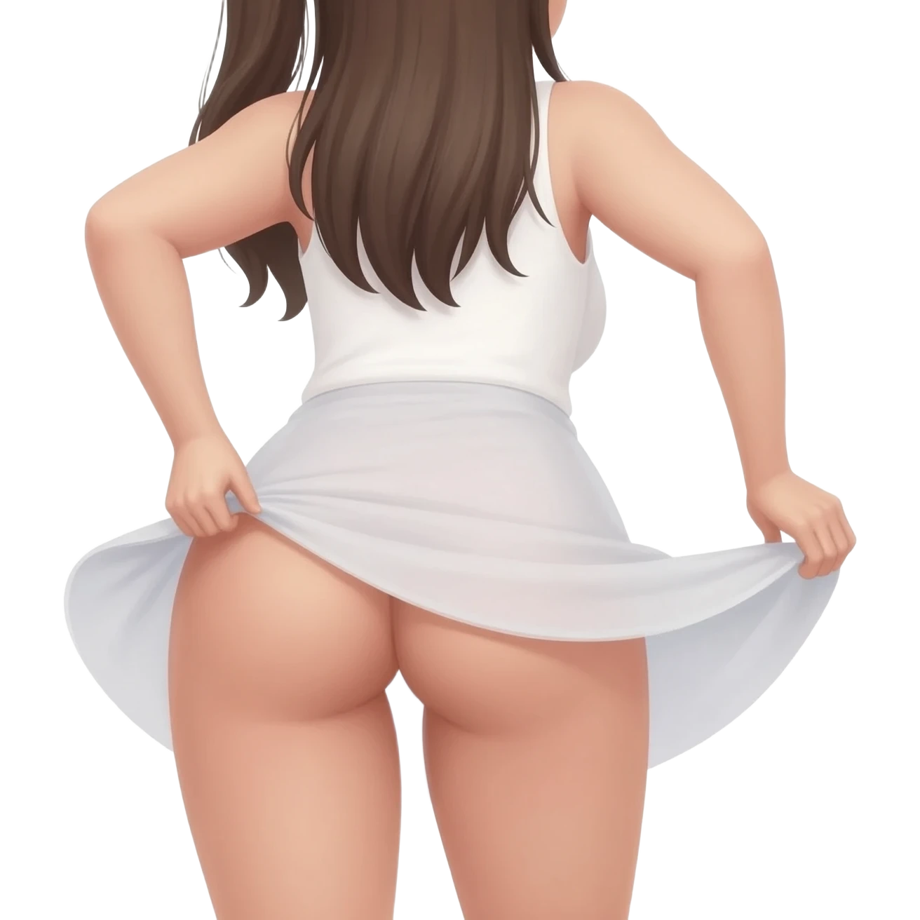Full body girl , facing backward, leaned forward, lifting up her skirt showing her ass emoji