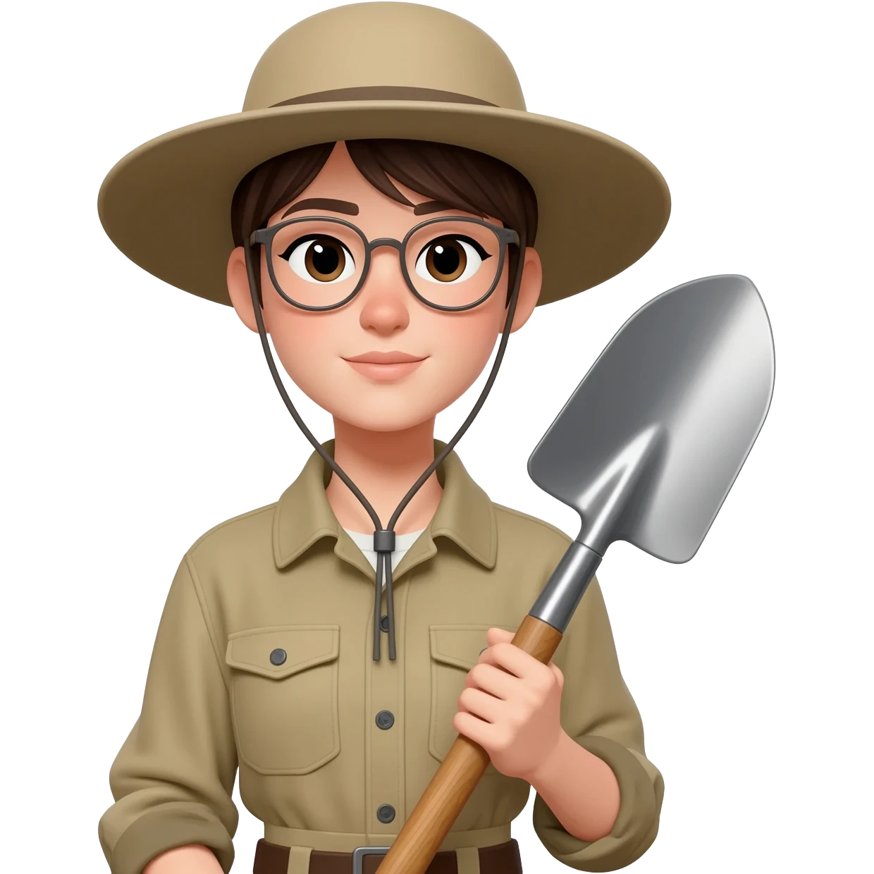 archaeologist girl with glass, holding archaeologist tool emoji