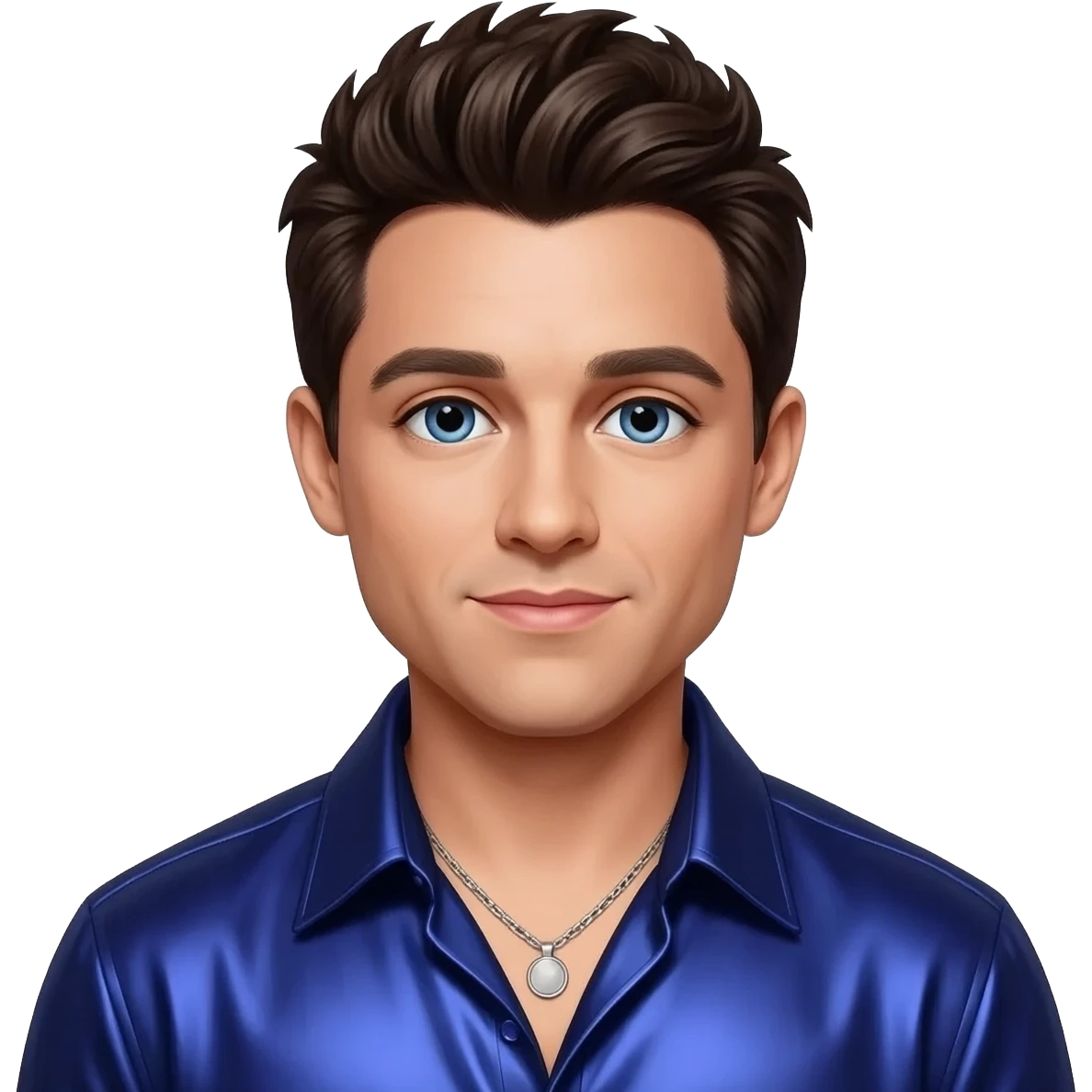 JC Chasez from N'Sync with blue eyes, dark brown hair, indigo metallic shirt, silver necklace emoji