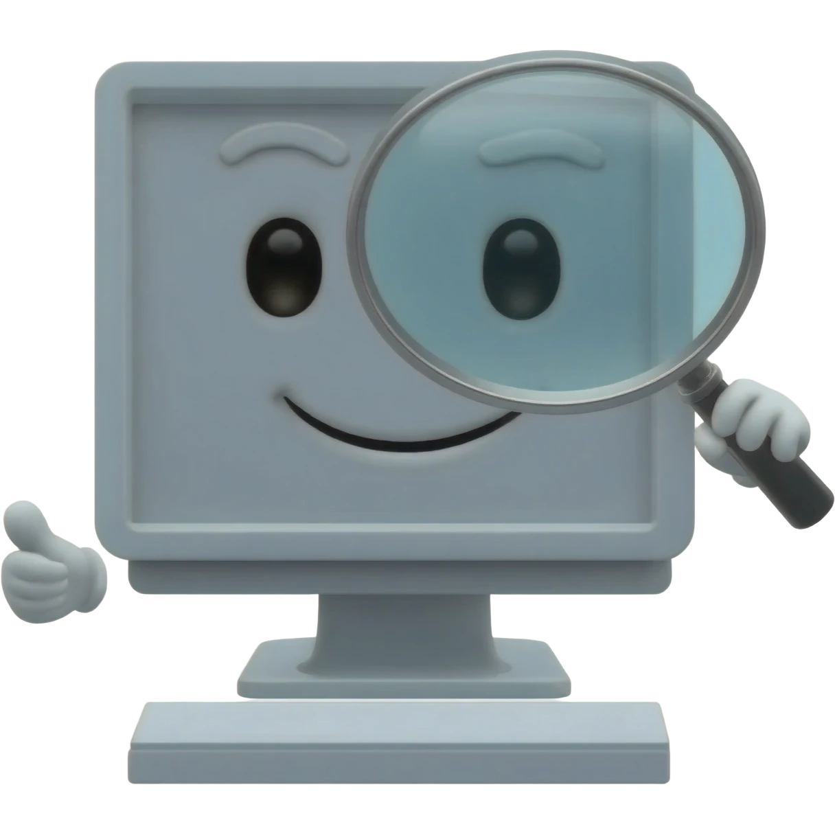 humanized computer with a looking glass emoji