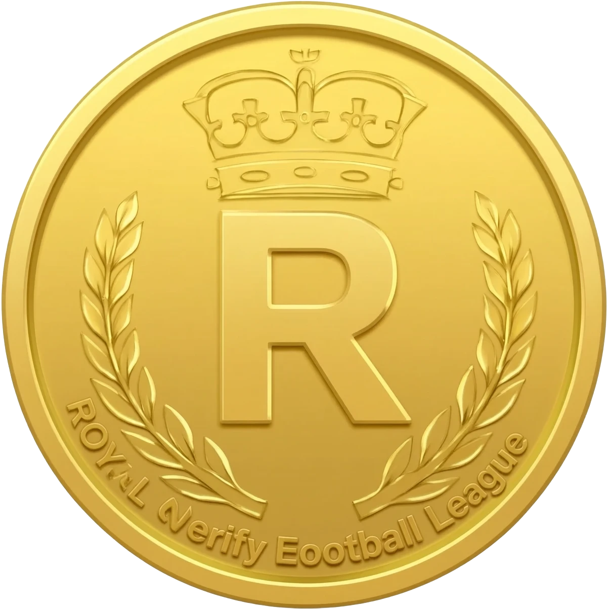 gold coin with "R with crown and  ROYAL Verify Efootball League with seal of royal"    level in center and minimal laurel emoji