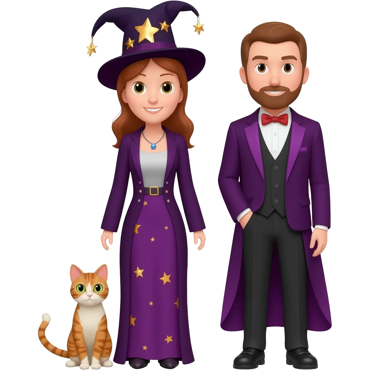 magician couple and their pet cat emoji