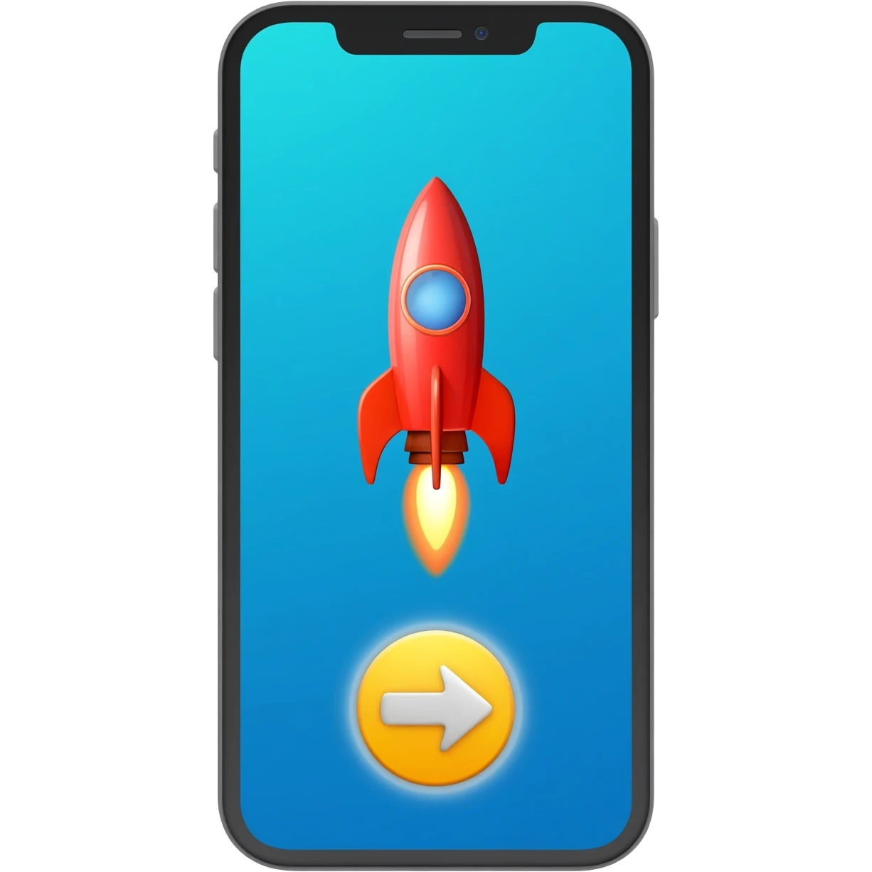 iphone with "start game" sign and starting rocket on the screen emoji