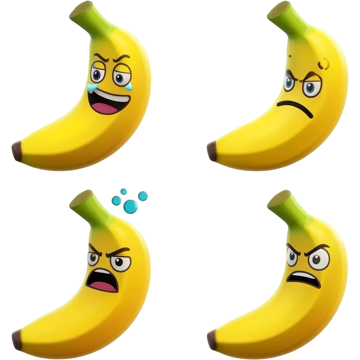 Quiero que basándote en el personaje de plátano amarillo de lego Fortnite me creas expressiones para el emoji