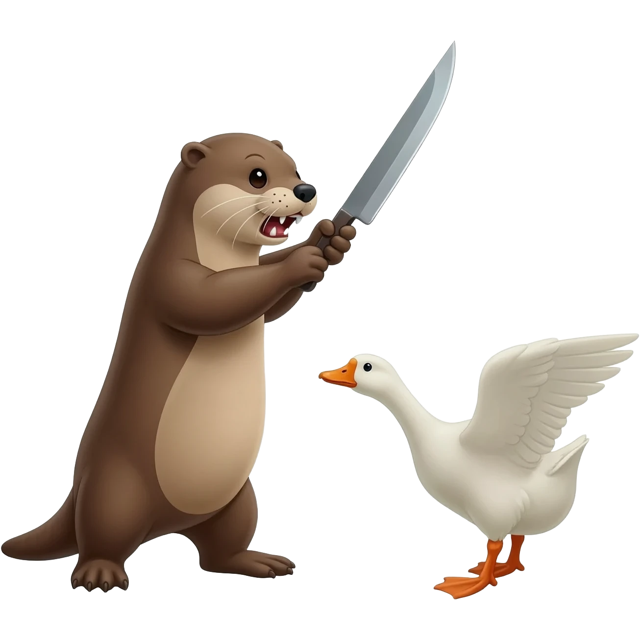 An otter with a knife threatens a goose emoji