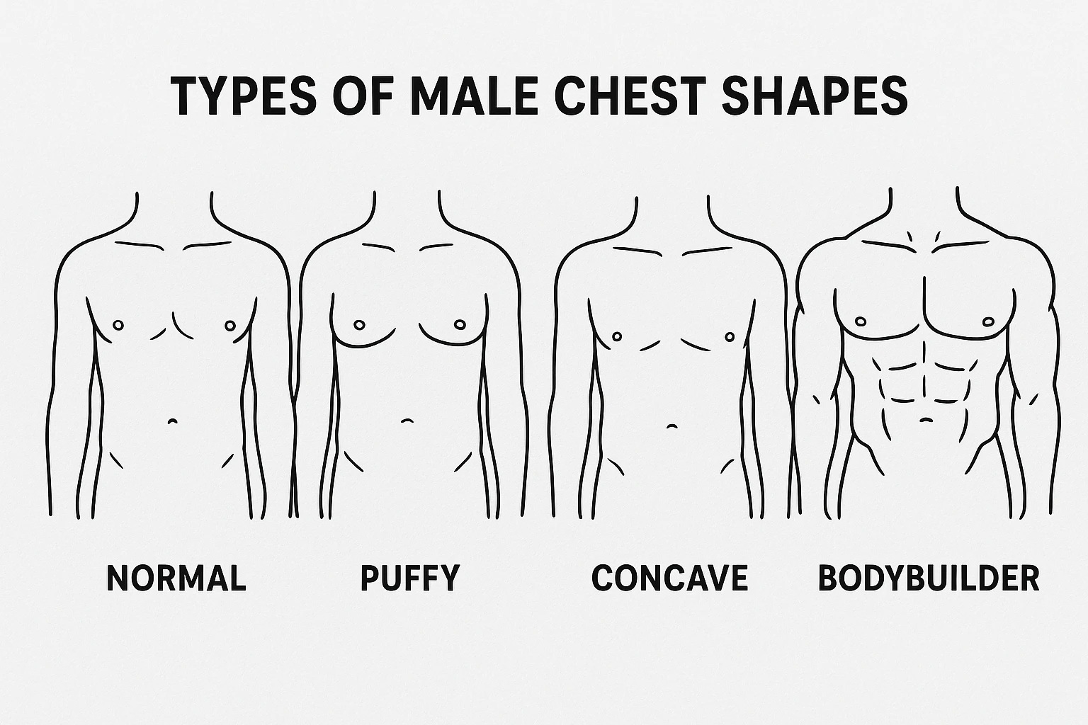 Make image of types of male chest shapes, few examples emoji