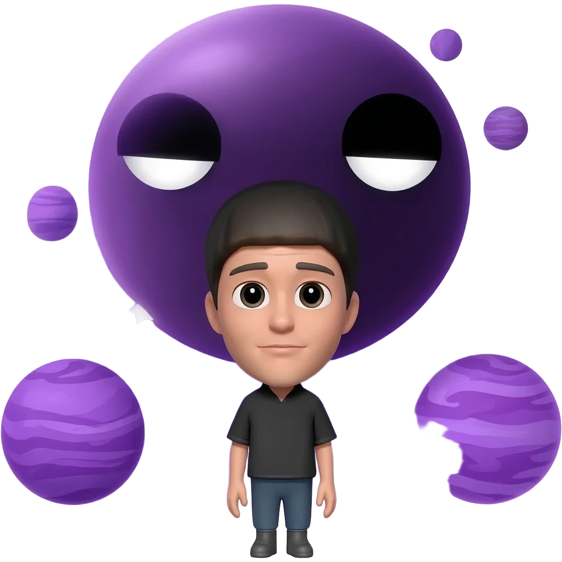 Purple stars, purple planets in an angle with me, their faces black with white stars far away emoji