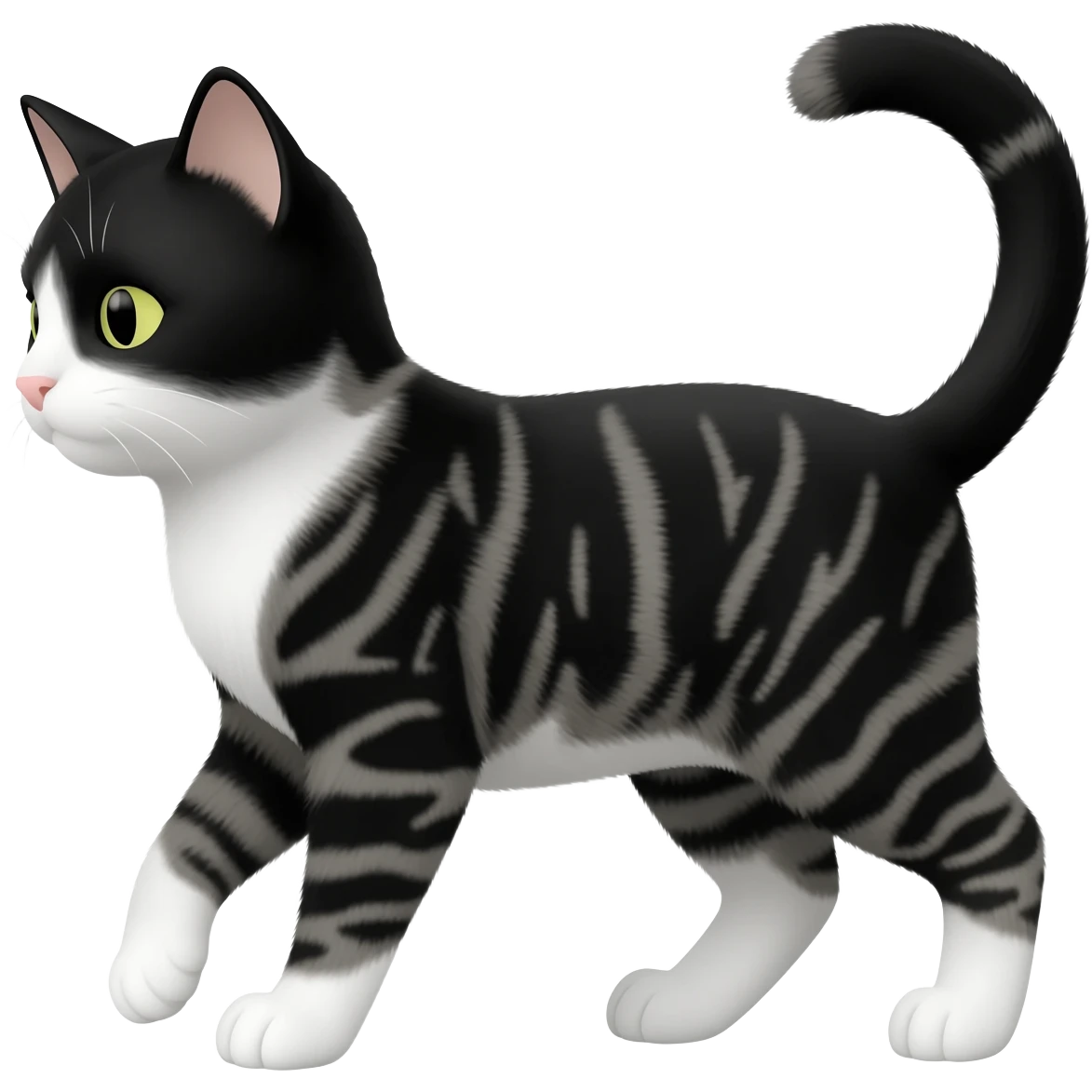 black and white tabby cat with tipped ear emoji