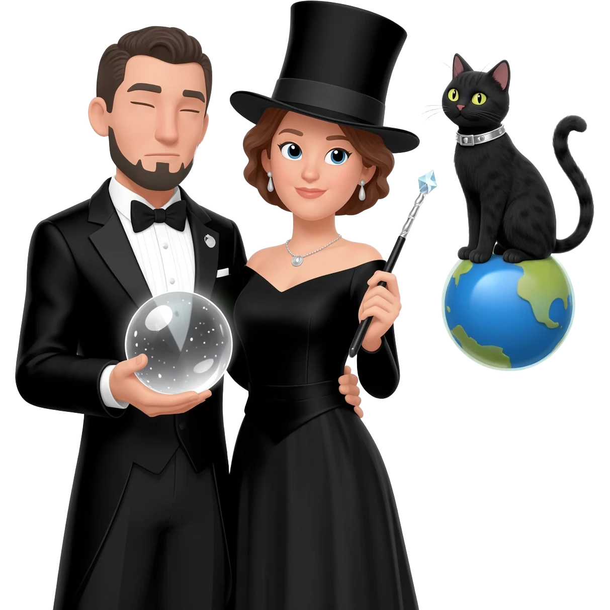 magician couple and their pet cat emoji