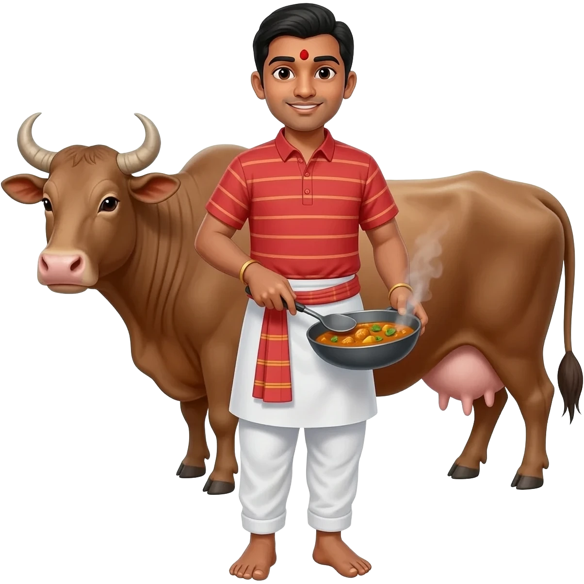make an emoji of an Indian cooking curry with feet with a cow in the background emoji
