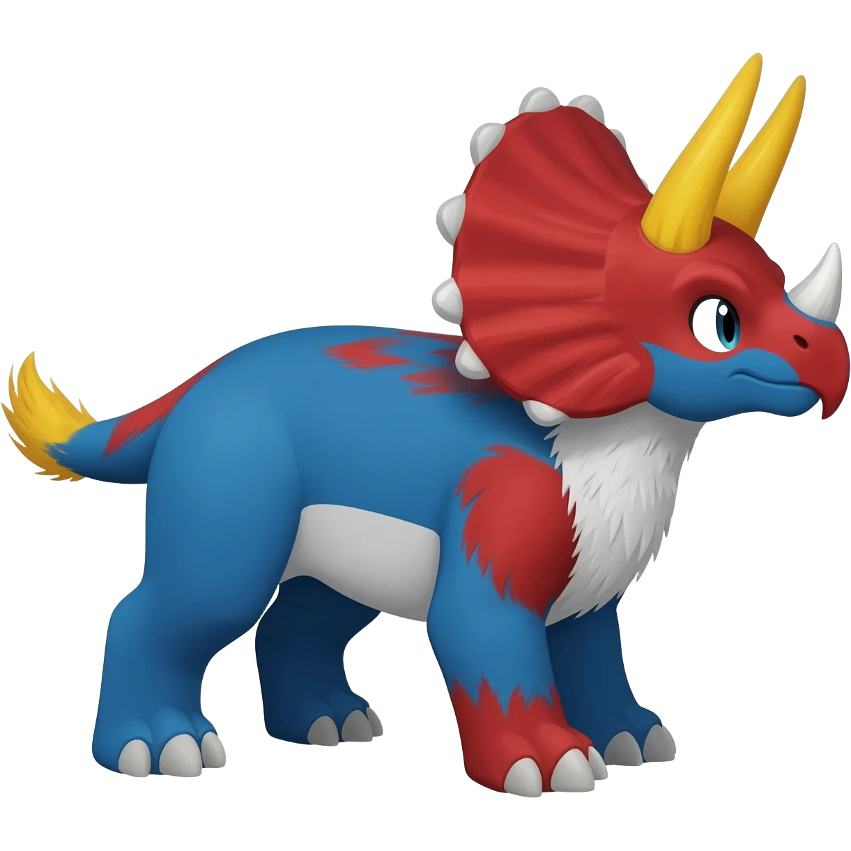 Blue-red-yellow, white-breasted Gryphon-Trico-Sergal-Furret-Ferret-Wolverine-Vernid-fusion-Fakemon-animal-hybrid-creature, full body emoji