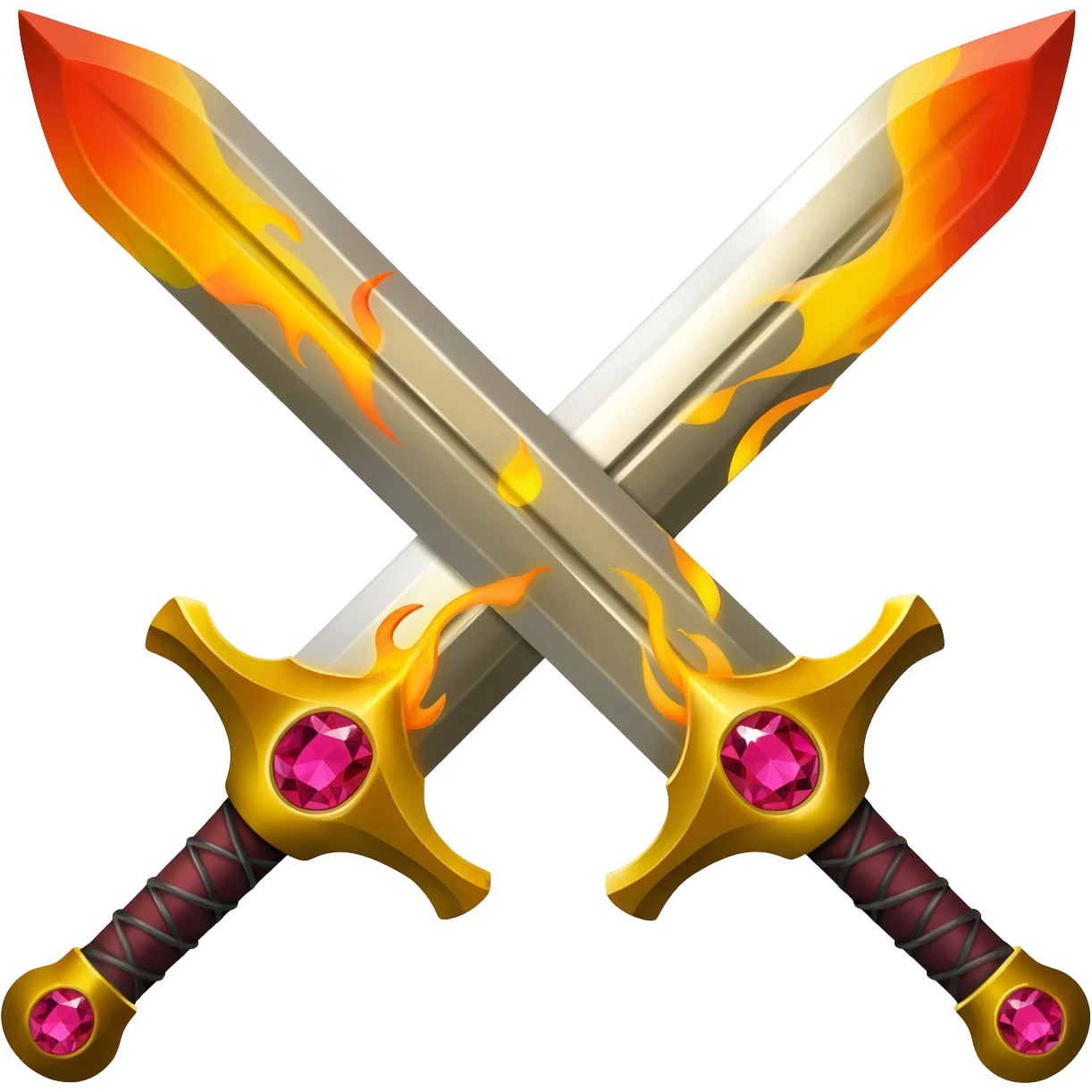 Flaming golden crossed swords with red gems emoji