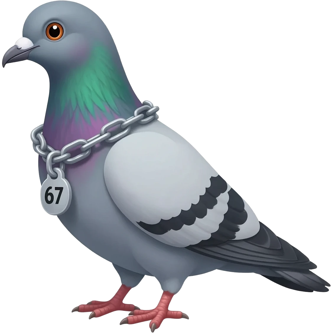 a pigeon emoji that has a chain that says 67 emoji