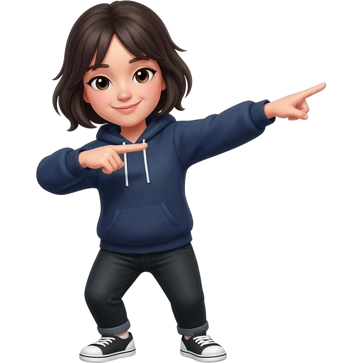 Hola me puedes hacer una niña que haga una tacha con ambas mano utilizando un dedo de cada una y uniéndolos hacia enfrente por favor emoji