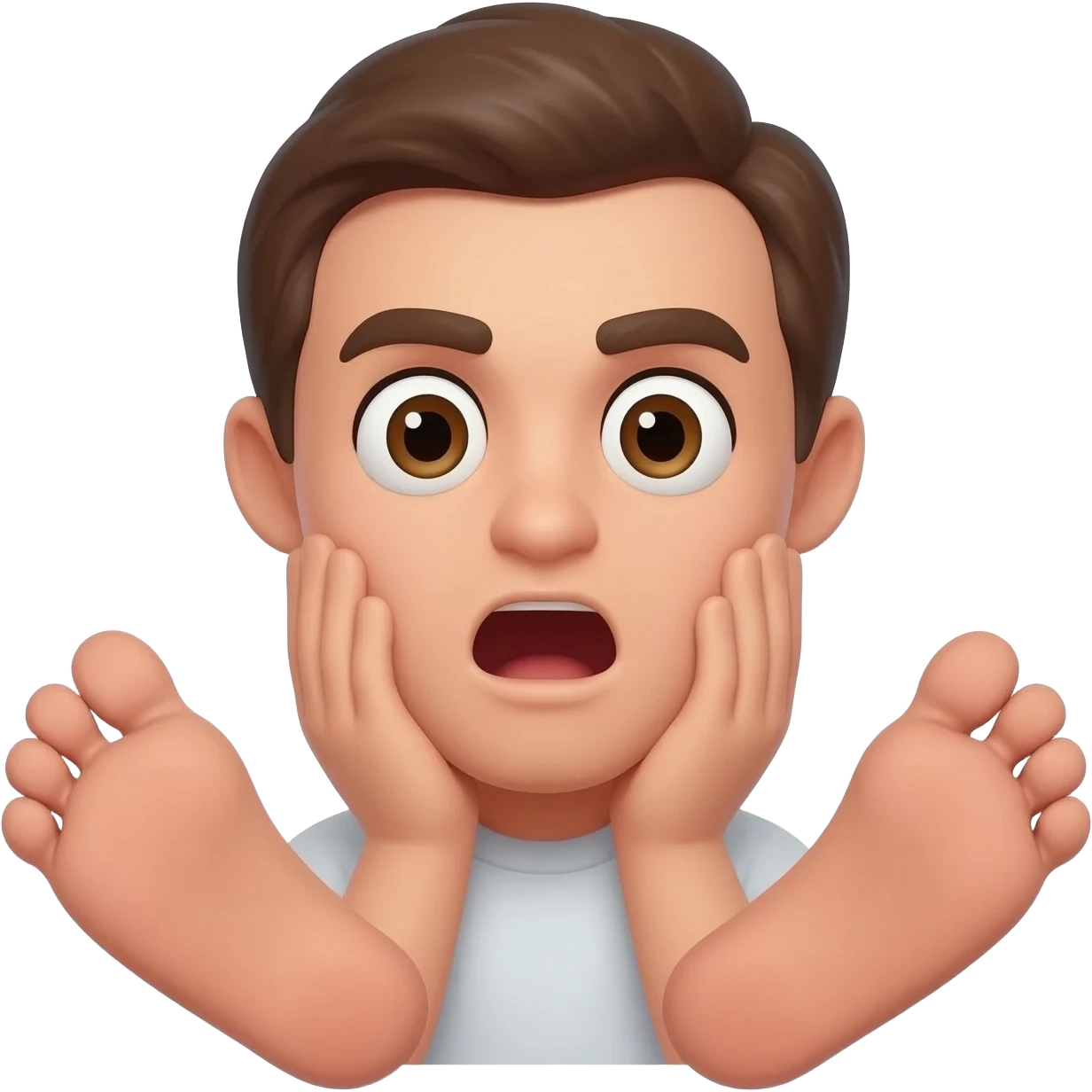 a surprised face with feet holding each side of the face emoji