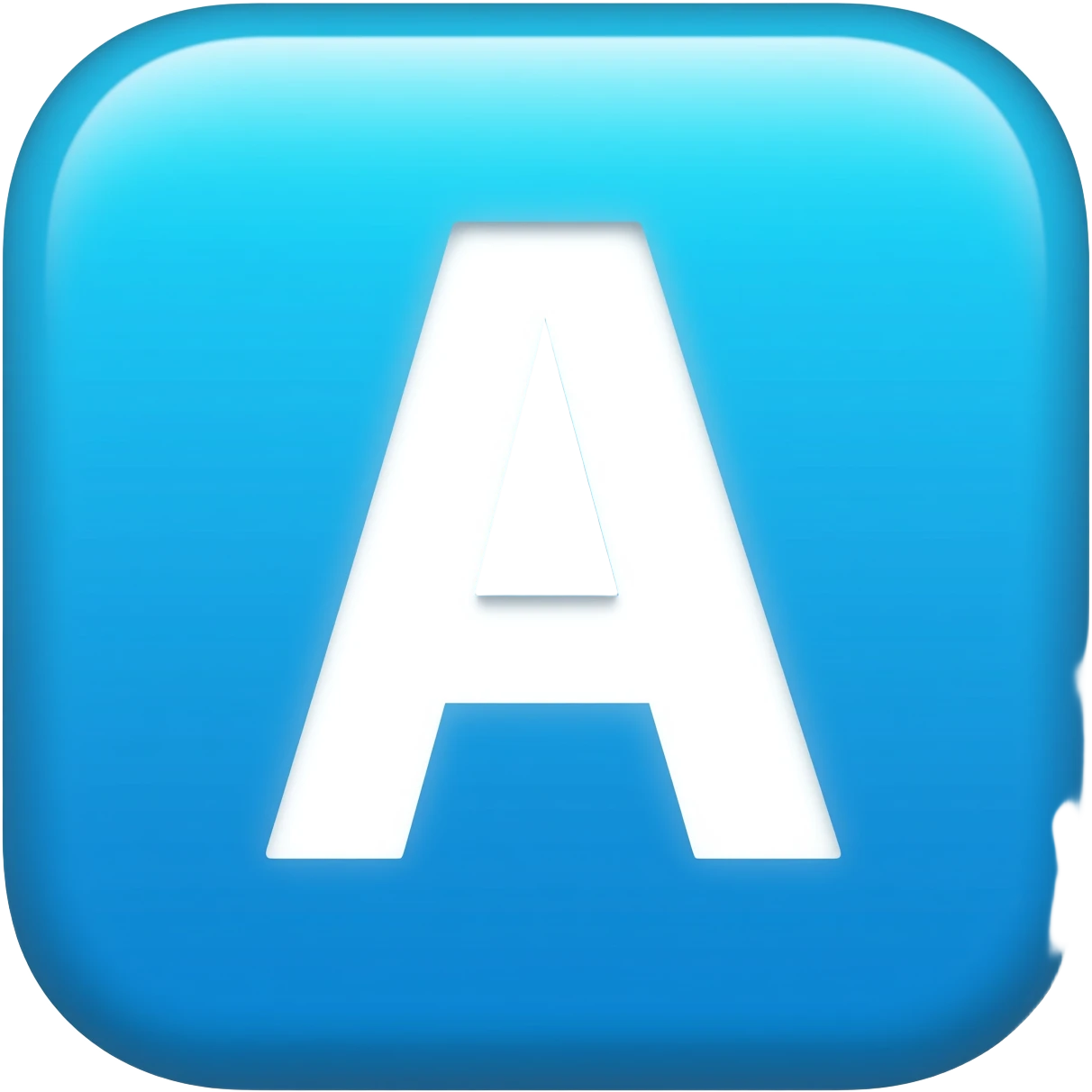 "3D premium,3D rounded-square icon in soft bleu with a beveled edge, bold serif white letter 'A'centered, strong specular highlights, inner glow, 1024x1024, png" emoji