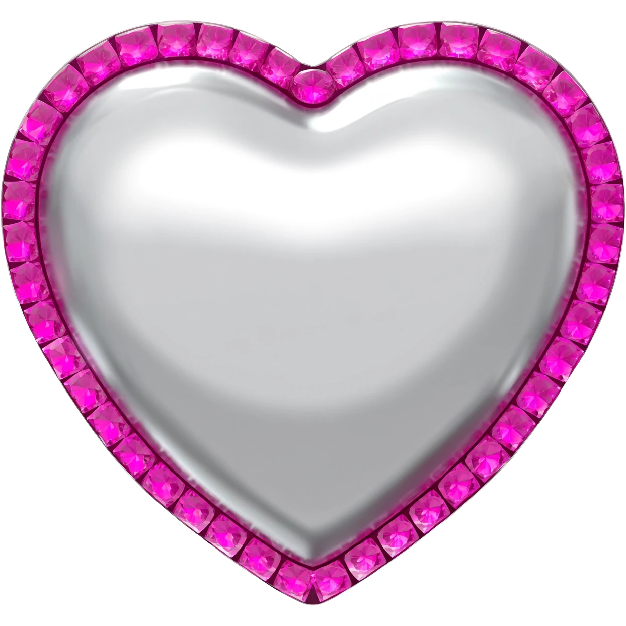 Shiny silver heart with bright pink rhinestones tracing along the outline emoji