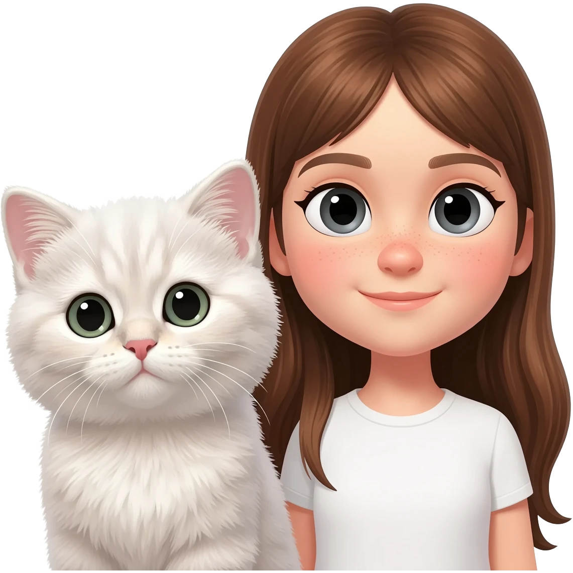british Baby cat with girl long brown hair emoji