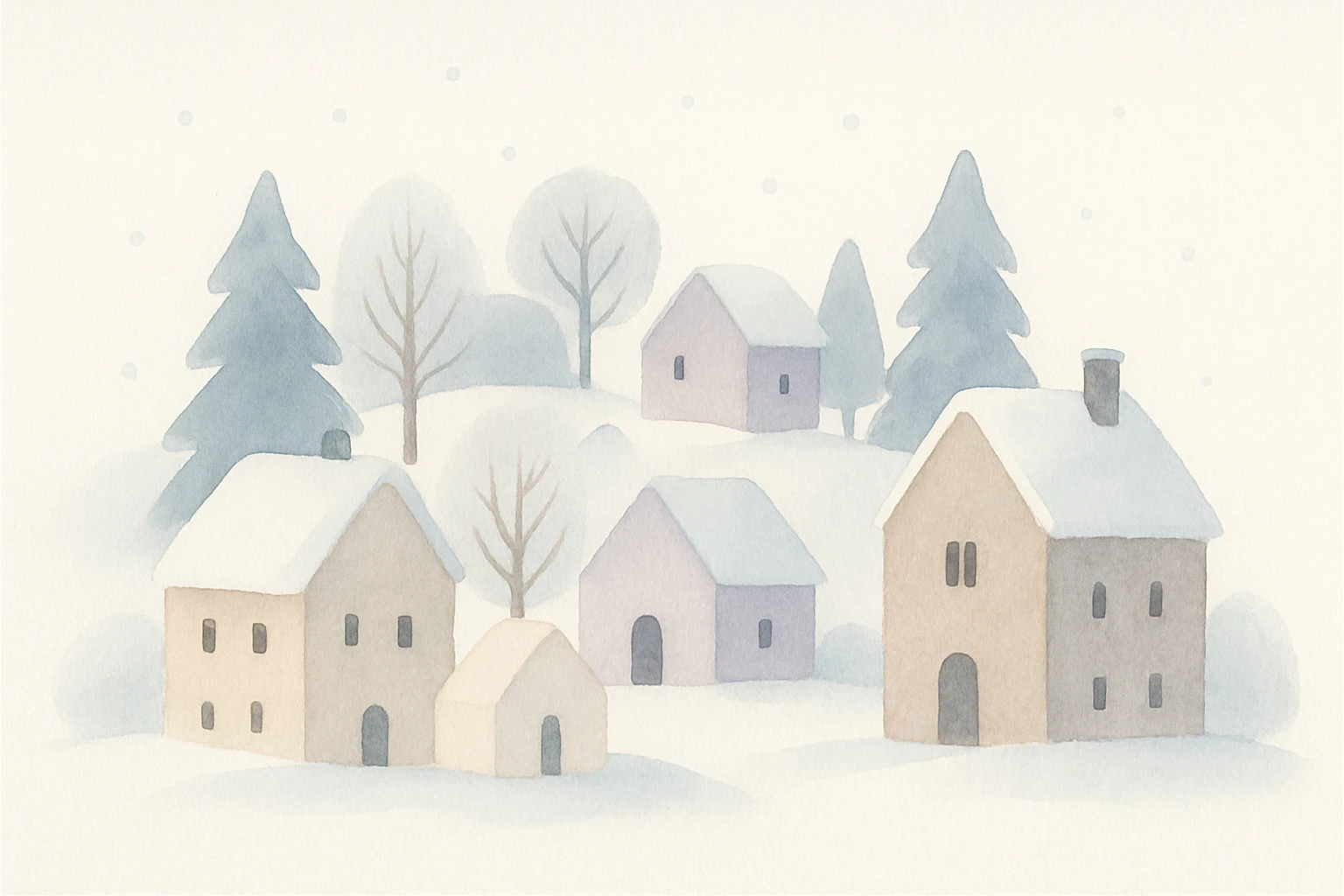 a cozy village in winter, watercolor art style emoji