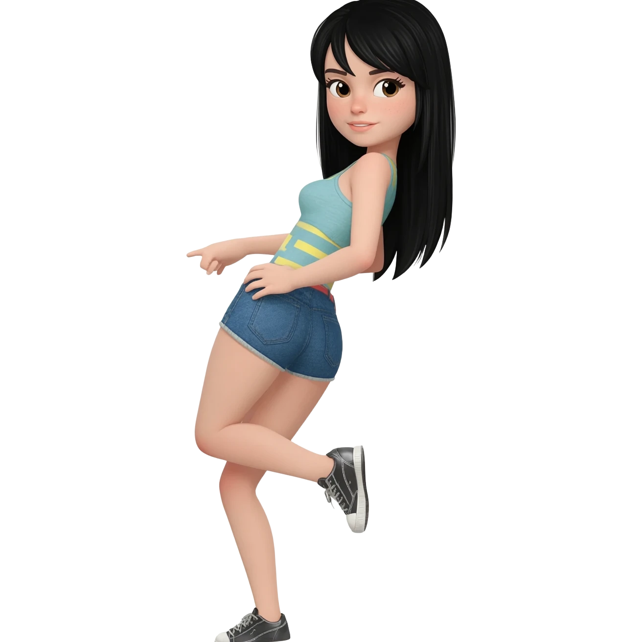Twerking emoji girl with black hair emoji