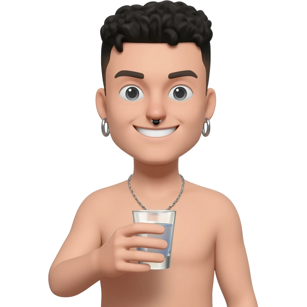 guy with septum and earings with a smile drinking a shot emoji