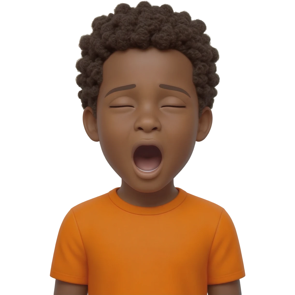 black boy curly hair orange shirt yawning emoji