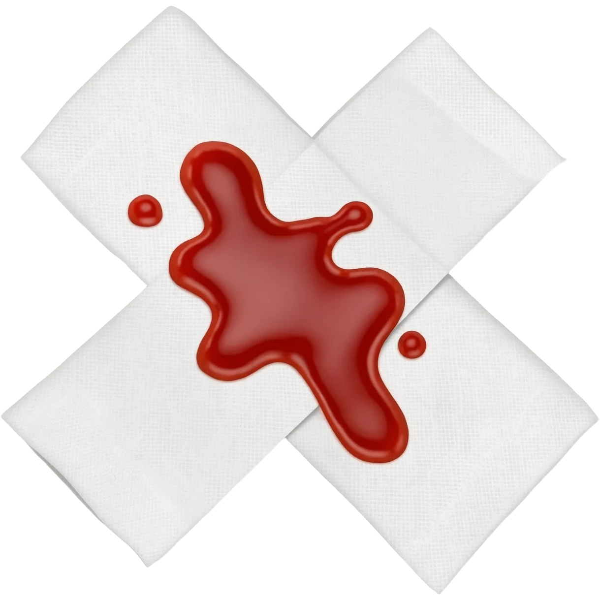 White napkin folded into a cross shape, with red tomato sauce (or blood?) staining it emoji