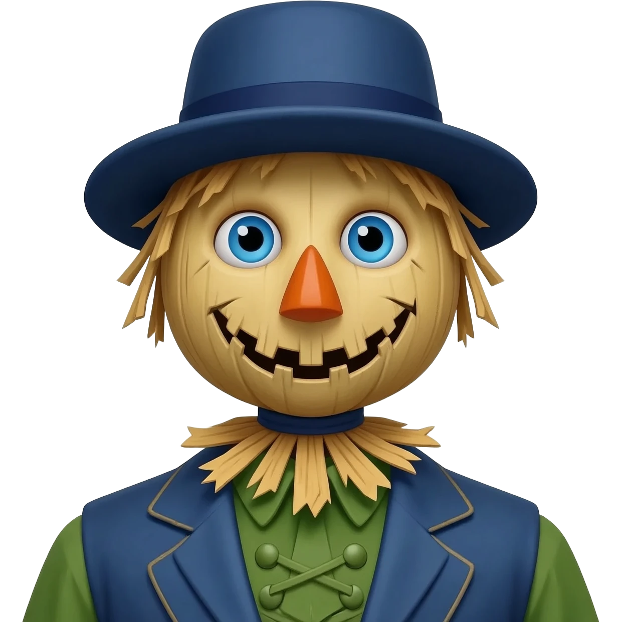 The Scarecrow from The Land of Oz with blue eyes, indigo hat, indigo prince outfit emoji