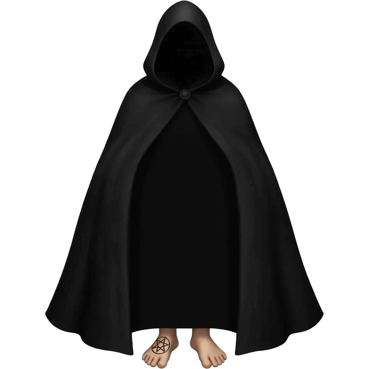 Hooded tall cult emoji with no face and has pentagram in his foot emoji