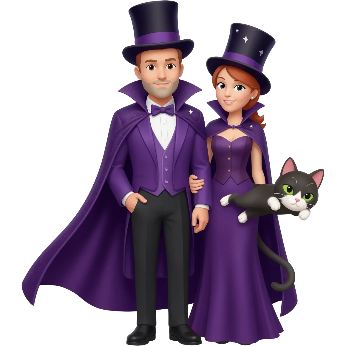 magician couple and their pet cat emoji