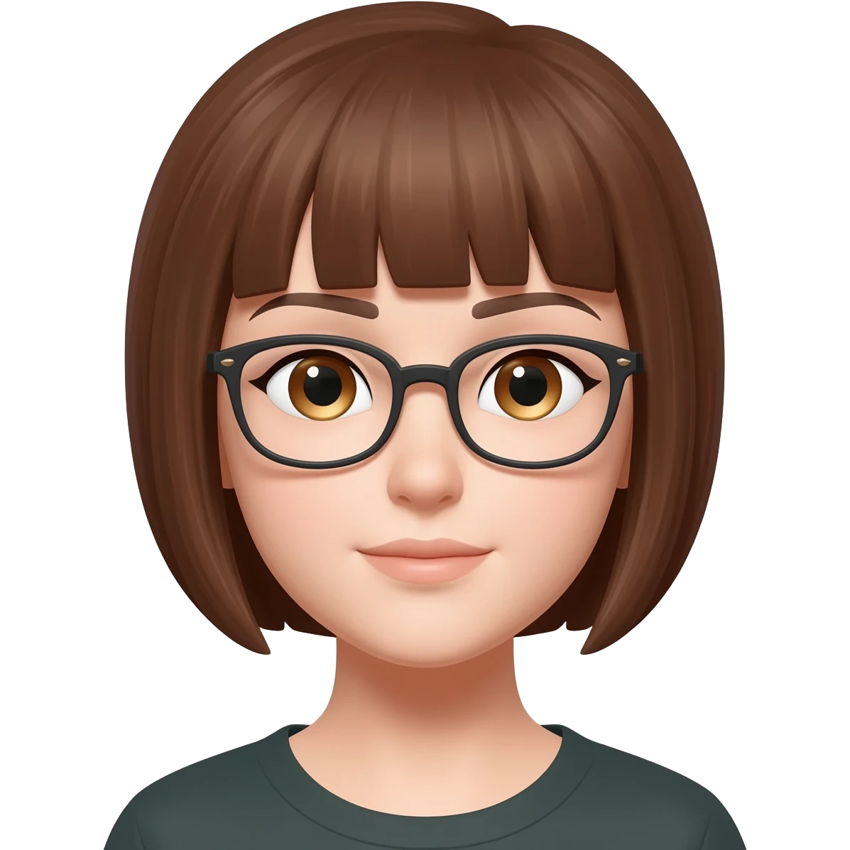 Female very short brown  hair almond eyes glasses emoji