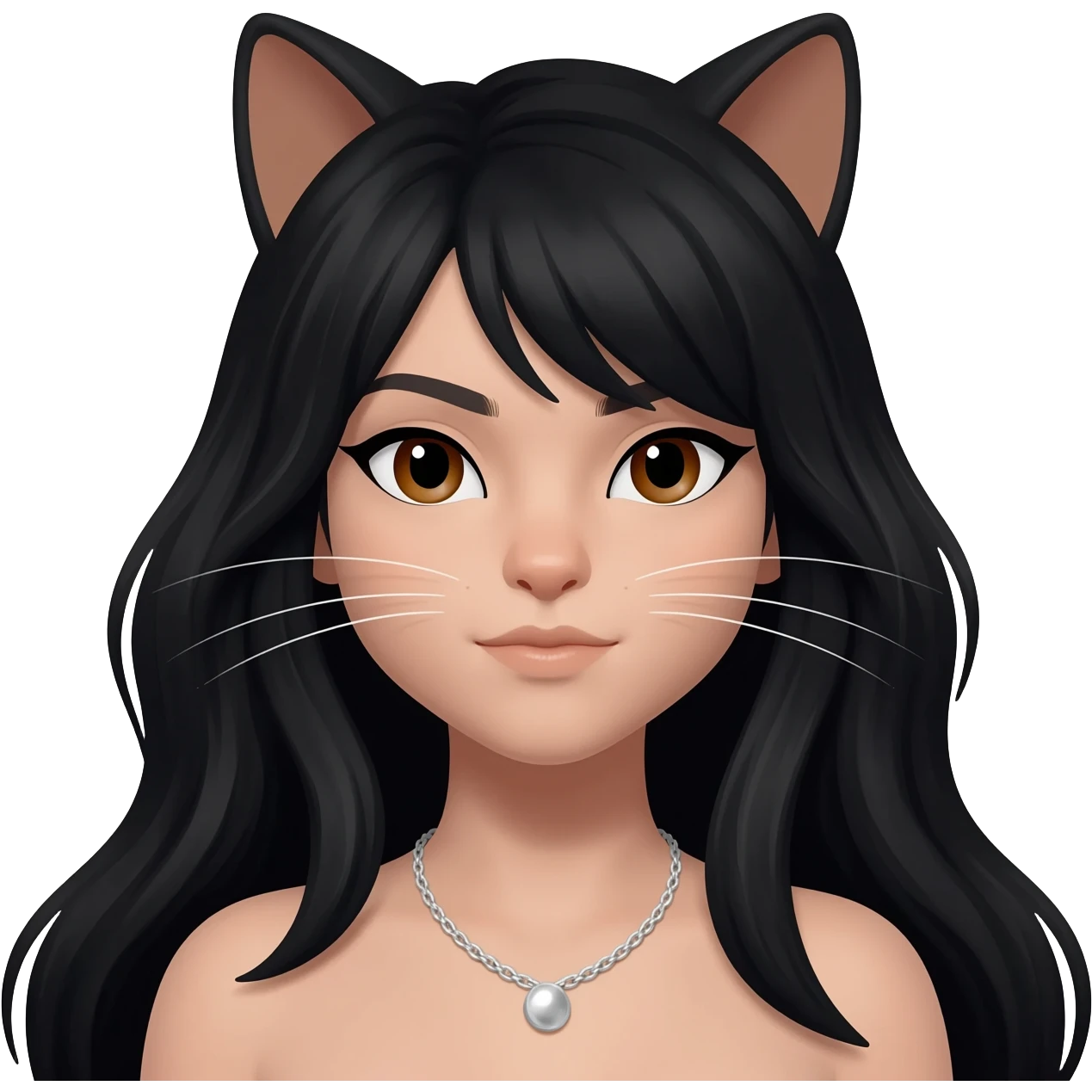 Cat woman with long hair and brown eyes emoji