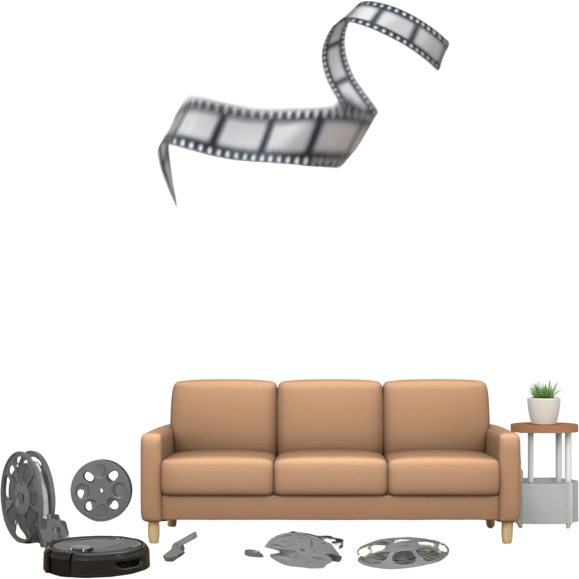 A robot vacuum cleaning up film reels emoji