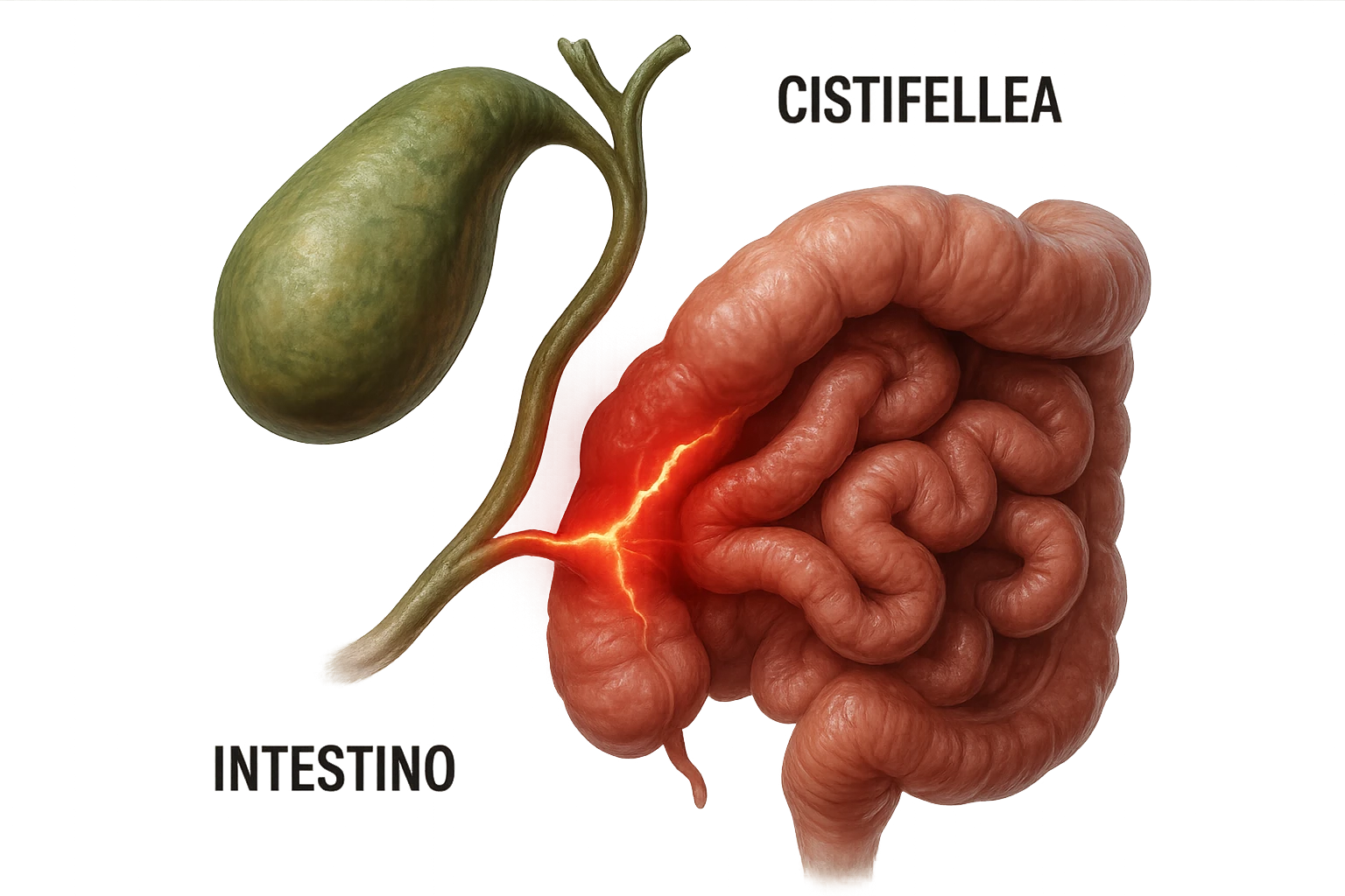 CISTIFELLEA E INTESTINO SONO COLLEGATI NEL DOLORE, iperrealistico 4k emoji