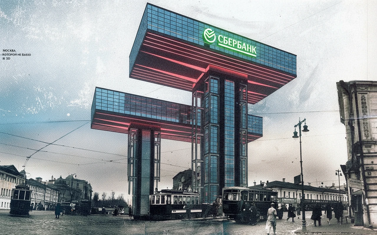 Стилизуй этот горизонтальный небоскреб под Москва-Сити с небольшим красным свечением-подсветкой. Сделай его 2 стойки более высокими, а верхнюю горизонтальную часть - длиннее. Добавь на нее логотип Сбера

Прозрачный фон emoji