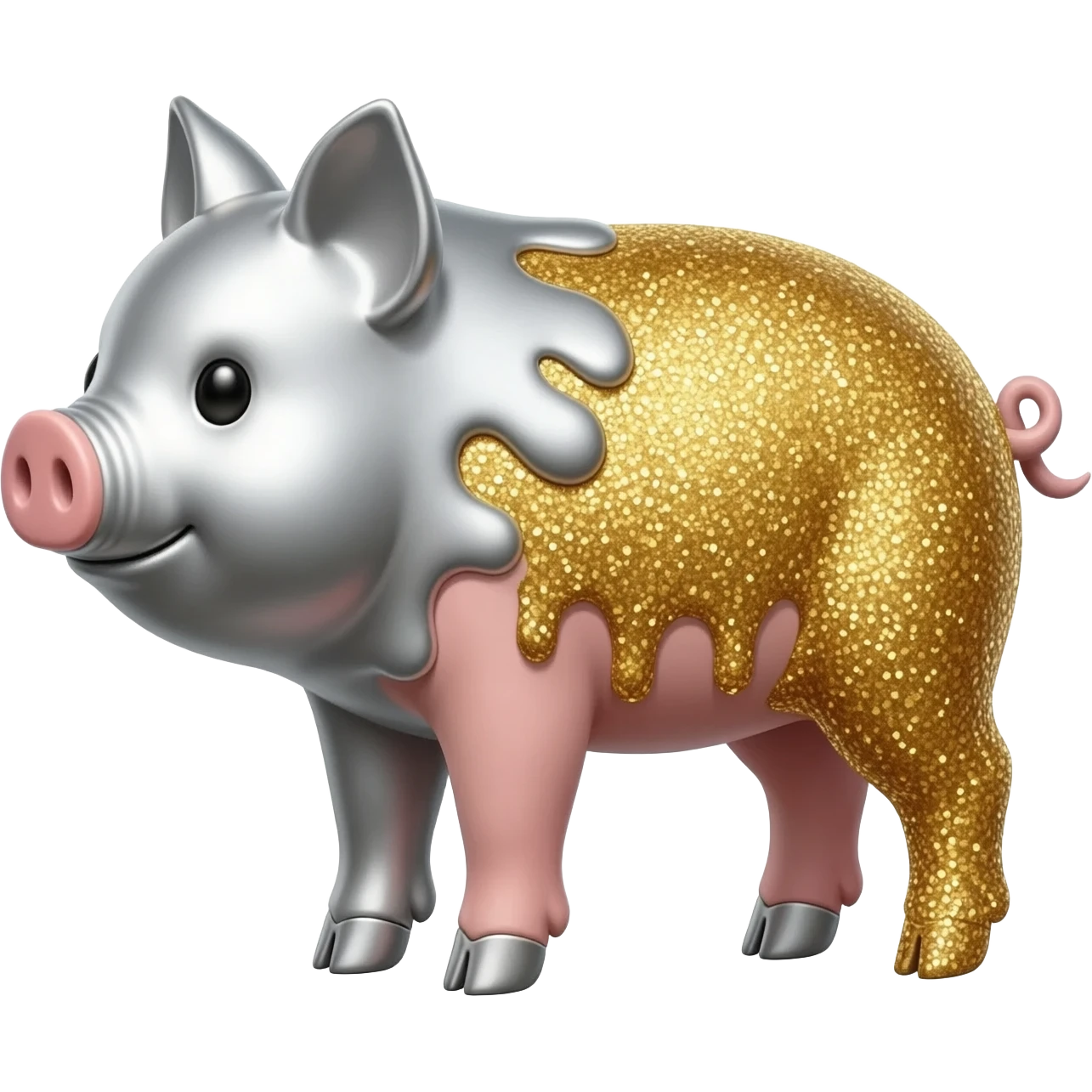 A pig reach, do te middle of his body of gold and the other middle of silver, do it a melt texture in the colors emoji