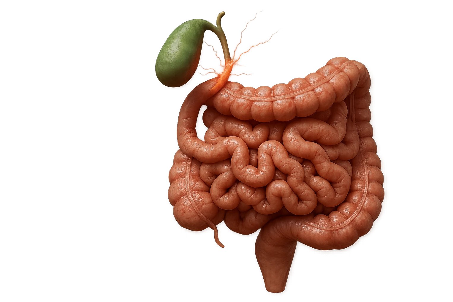 CISTIFELLEA E INTESTINO SONO COLLEGATI NEL DOLORE, SENZA SCRITTE E L'INTESTINO FALLO PERFETTO E REALISTICO, NON DISEGNATO iperrealistico 4k emoji