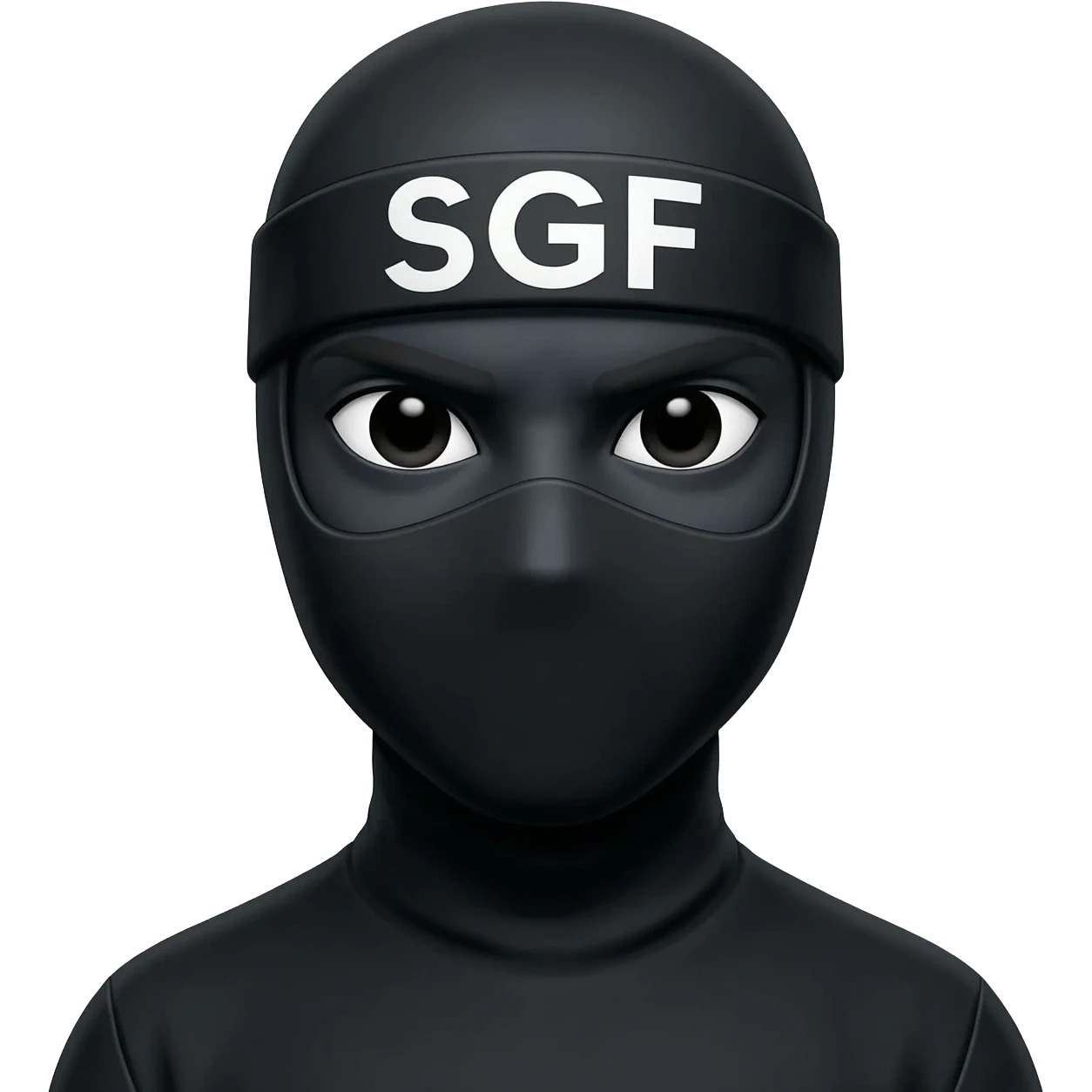 iphone  Ninja emoji with with black skin with SGF written on headband emoji